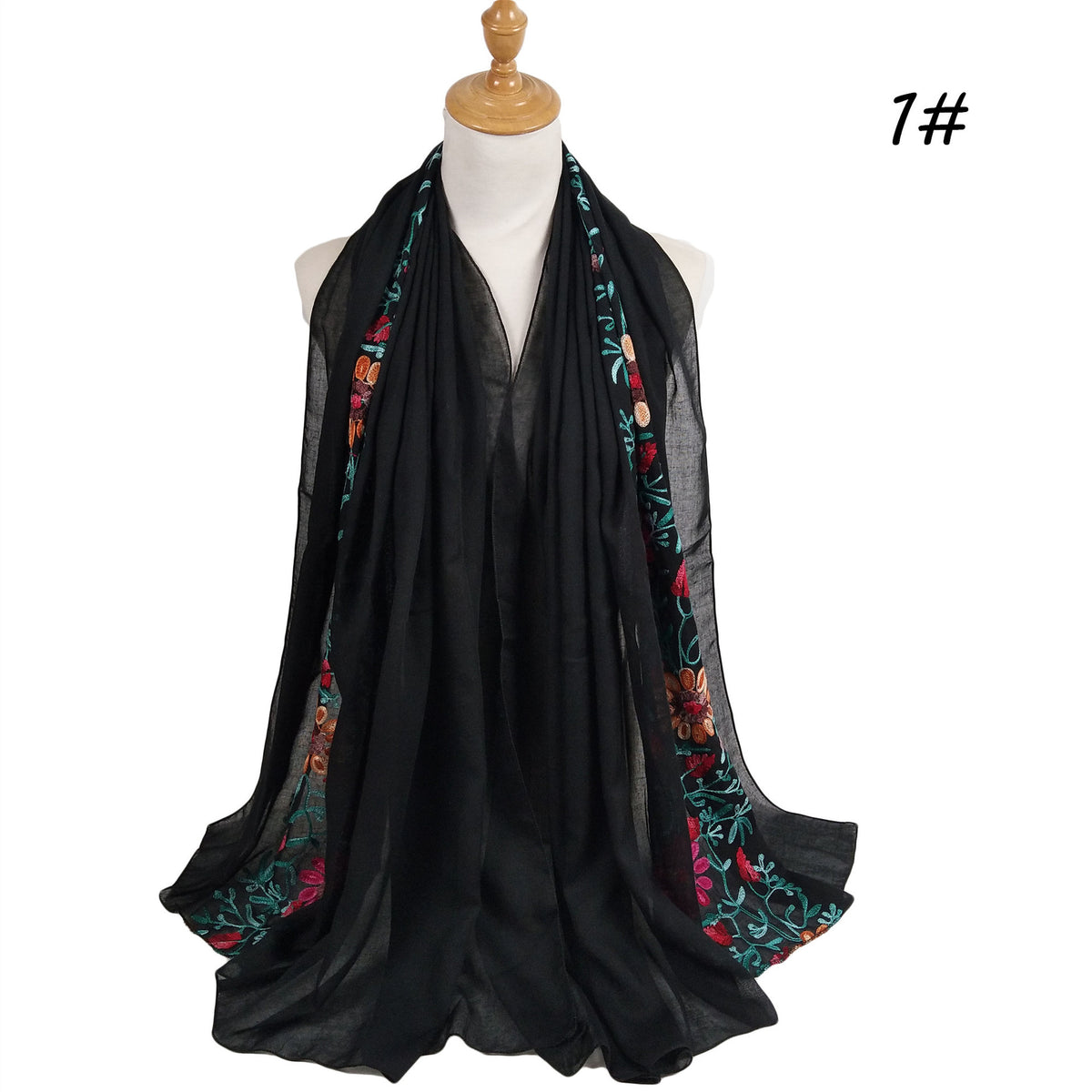 Flower Embroidery Hijab  Cotton Linen Hijab Long Headscarf