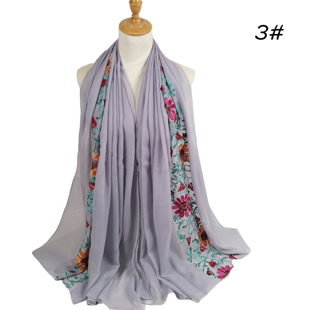 Flower Embroidery Hijab  Cotton Linen Hijab Long Headscarf
