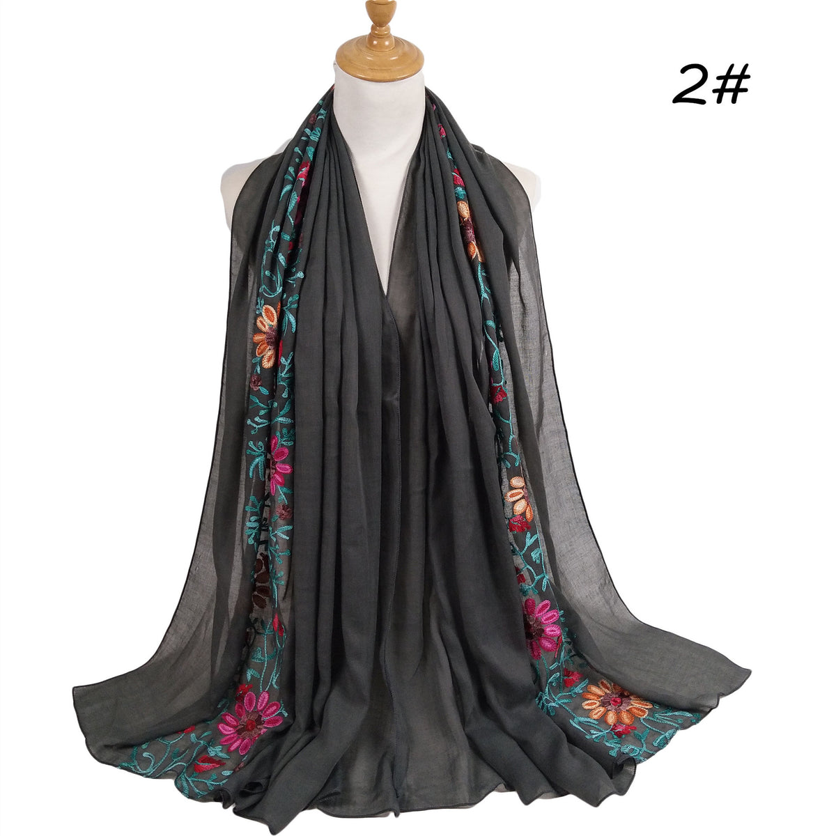 Flower Embroidery Hijab  Cotton Linen Hijab Long Headscarf