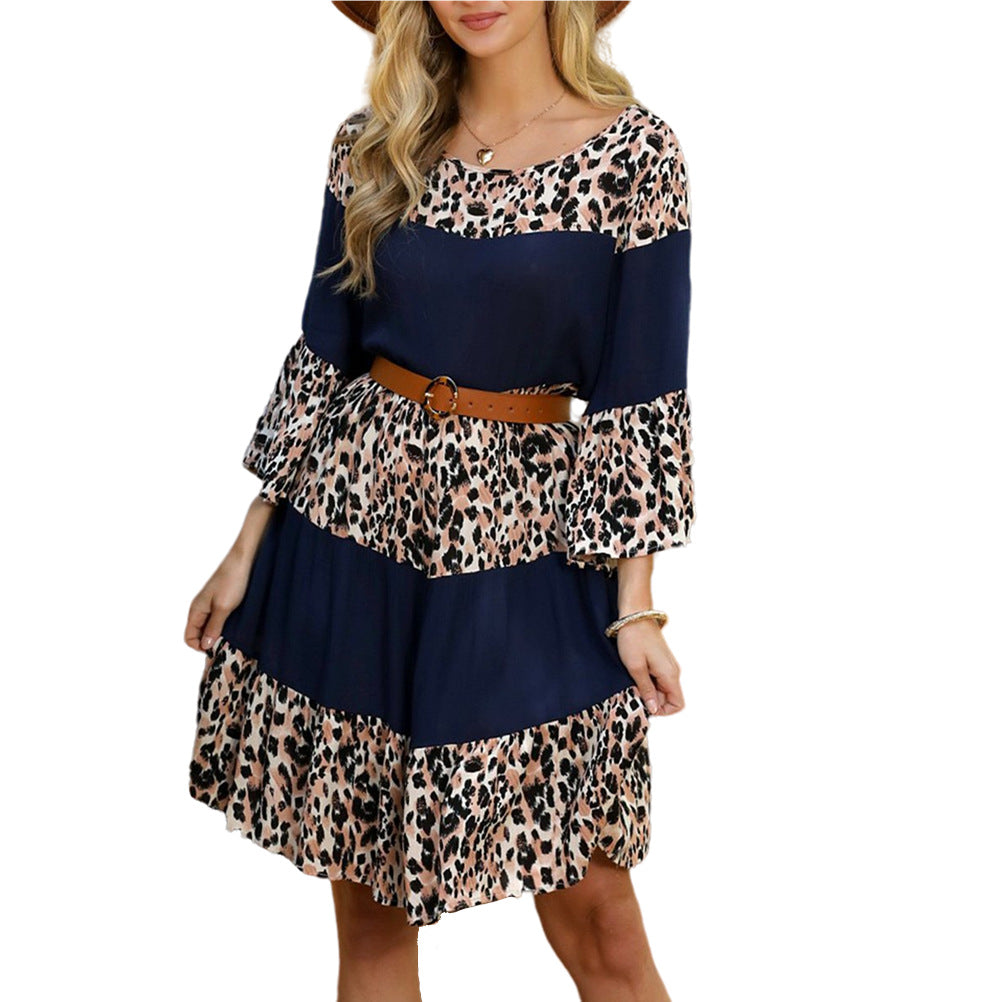 printed bell sleeve dress Printed Round Neck 