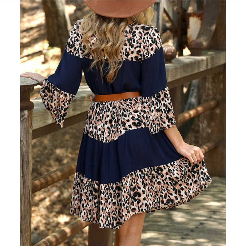 printed bell sleeve dress Printed Round Neck 